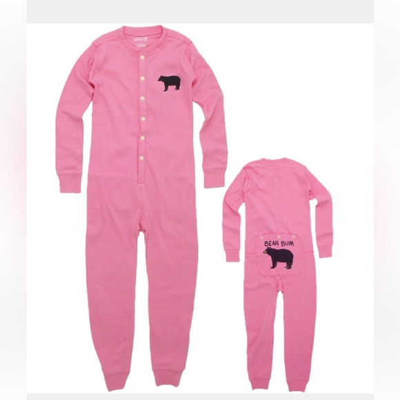 Hatley Adult Classic Pink Bear Bum Onesie with Bum Flap and Black Bear Unisex - Picture 1 of 10